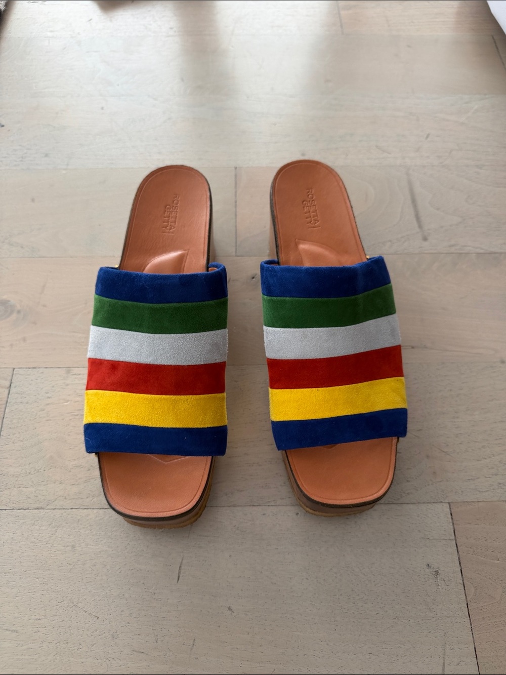 Rosetta Getty Blue and Brown Leather Slide Sandals